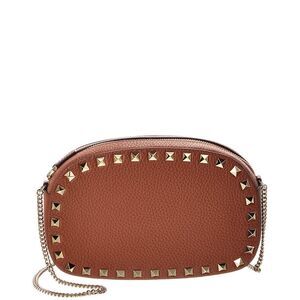 Valentino Rockstud Mini Grainy Leather Crossbody, Brown
